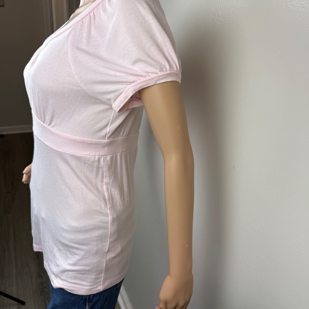 Old Navy Pink Babydoll Puff Sleeve Empire Waist Top M Y2K Cottagecore Blouse - Picture 3 of 9
